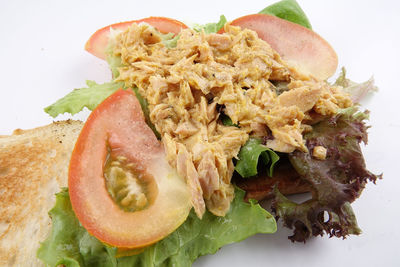 High angle view of chopped fruit in plate