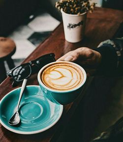 Close-up of coffee cup on table