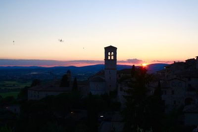 View of town at sunset