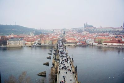 High angle view of buildings in city