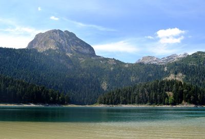 Scenic view of lake with mountains in background