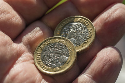 Close-up of hand holding coins