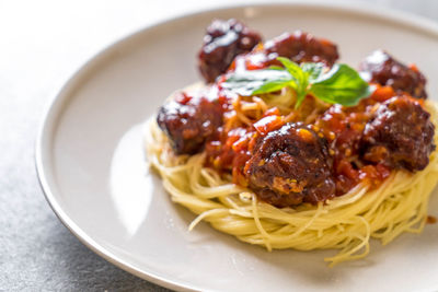 Close-up of pasta in plate