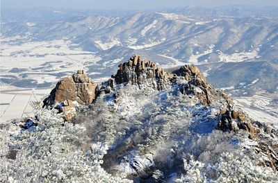 Scenic view of snowcapped mountains