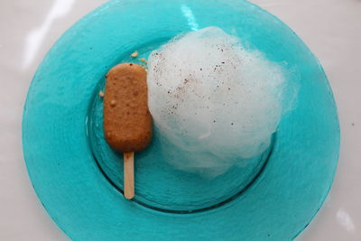 High angle view of dessert in plate on table