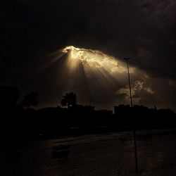 Silhouette of trees against cloudy sky at night