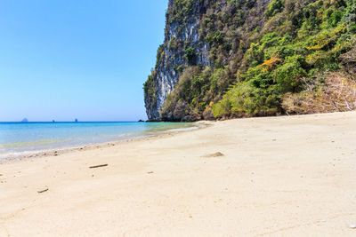 Scenic view of beach against clear sky