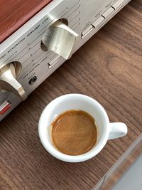 High angle view of coffee on table