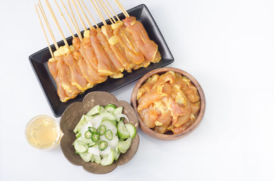 High angle view of food on white background