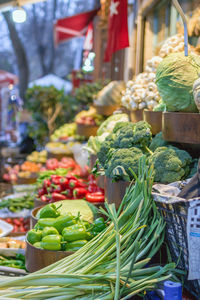 Different kinds of fresh vegetables on a local street market. istanbul, turkey. 