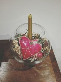 Close-up of christmas decoration on table