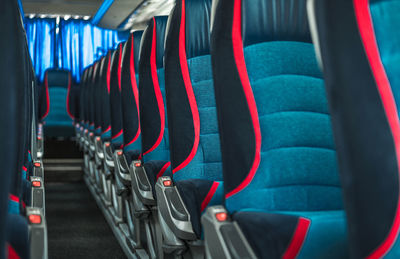 Close-up of empty seats in bus