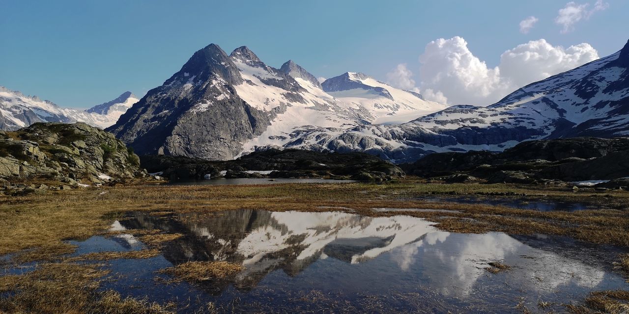 mountain, sky, snow, water, beauty in nature, environment, cold temperature, winter, reflection, landscape, scenics - nature, nature, lake, tranquil scene, mountain peak, mountain range, tranquility, no people, snowcapped mountain, range