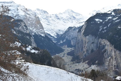 Scenic view of snowcapped mountains against sky