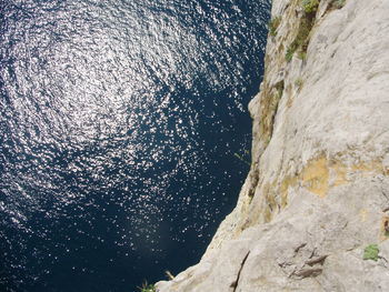 Close-up of rock by sea