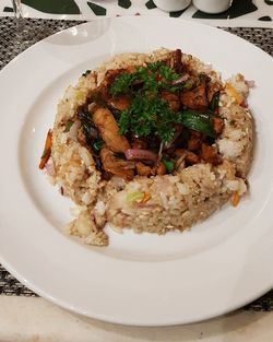 High angle view of meal served in plate