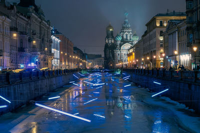 Illuminated city at night