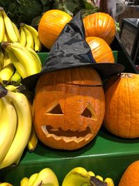 Close-up of pumpkin for sale at market stall