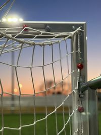 Closeup of metal goal and its net