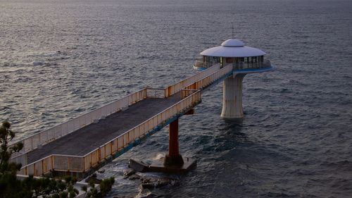 Lifeguard hut on sea shore