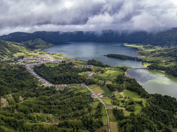 High angle view of landscape against sky