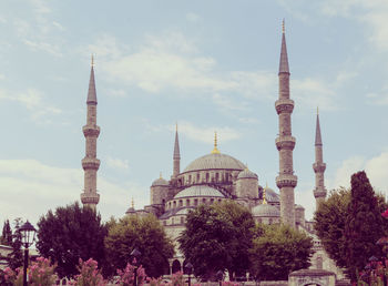 Low angle view of sultan ahmed mosque against sky