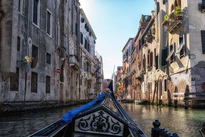 The view of venice canal and bridges from a gondola ride. venice, italy