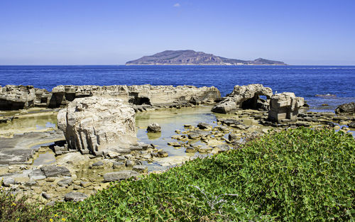 Scenic view of sea against clear sky