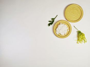 High angle view of food against white background
