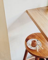 High angle view of coffee cup on table