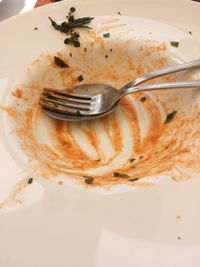 High angle view of bread in plate on table