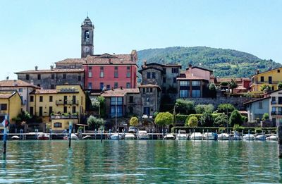 View of town with buildings in background