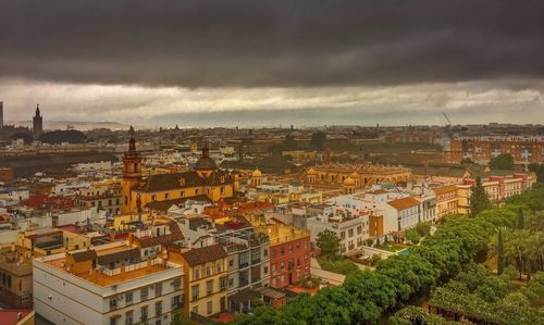 High angle shot of townscape against sky