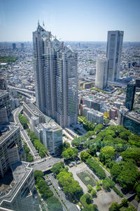 High angle view of buildings in city