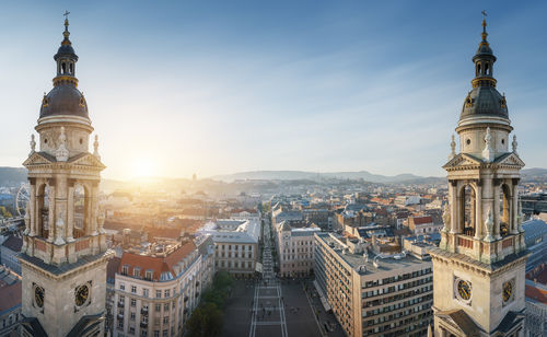 High angle view of buildings in city