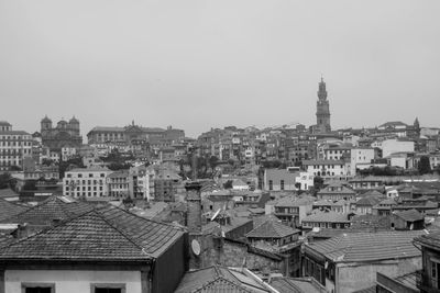 High angle view of townscape against clear sky