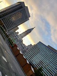 Low angle view of modern buildings against sky