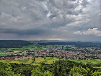 High angle view of townscape against sky