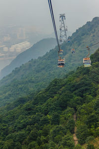 Overhead cable car over mountains