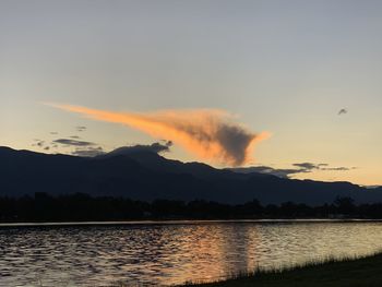 Scenic view of lake against sky during sunset