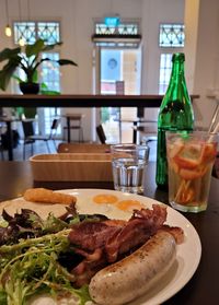 Close-up of food served on table