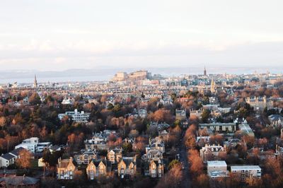 High angle view of cityscape against sky