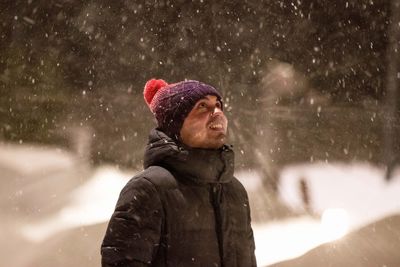 Portrait of senior woman in snow