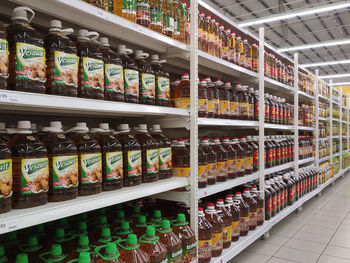 Full frame shot of bottles in store