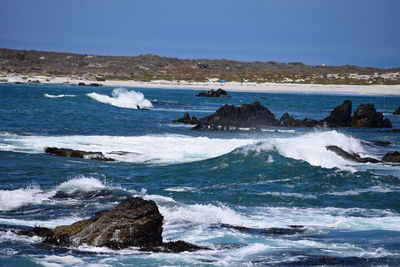 Scenic view of sea against clear sky