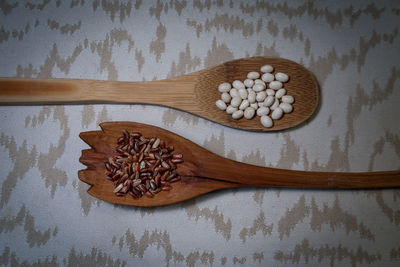 High angle view of eggs on table