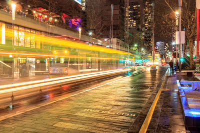 Light trails on city street at night