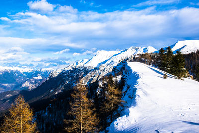 Scenic view of snowcapped mountains against sky