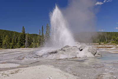 Scenic view of waterfall against clear sky