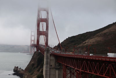 Golden gate bridge against cloudy sky